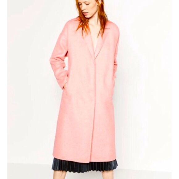 ZARA Wool Long Overcoat Side Zippers Pink X-Small - Picture 2 of 6